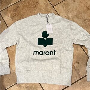 Isabel Marant Logo Sweatshirt in Light Gray with Green velvet Print L nwt 395.00